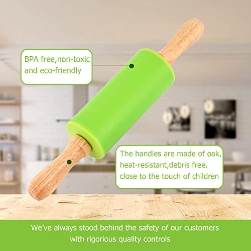 Mini Silicone Rolling Pin for Kids, Non-stick Surface Wood Handle