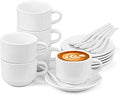 Hedume 6 Pack 5 OZ Espresso Cups with Saucers and Spoons, Stackable