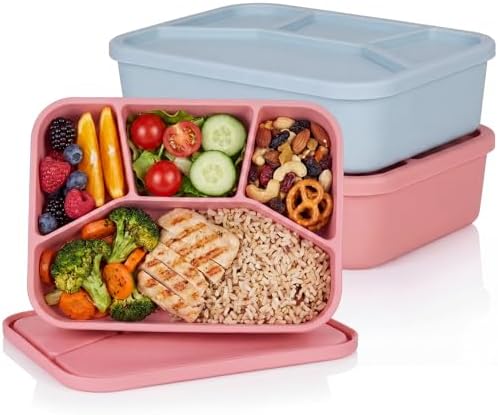 Ziliny 2 Pcs Silicone Bento Box Reusable Lunch Container, Classic