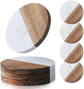 Coasters Set of 4 for Drinks,Marble-Wood Spliced Coaster for Tabletop