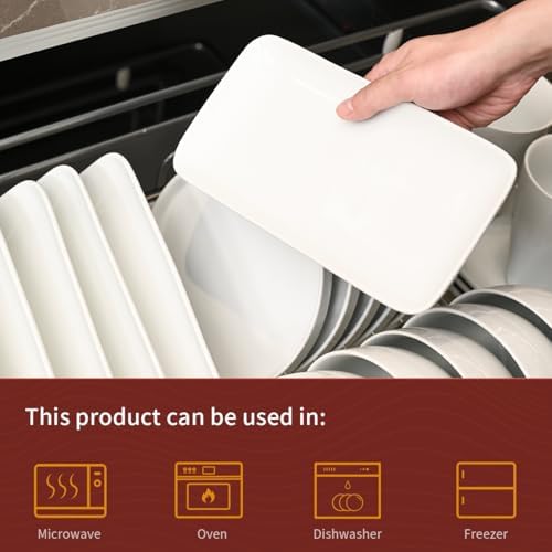 WishDeco Small Rectangle Plates Set of 6, White Serving Platters 9Inch