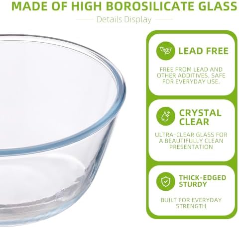 4 Pack Glass Mixing Bowls Sets (4.8QT, 2.9QT, 2.4QT, 1.7QT)