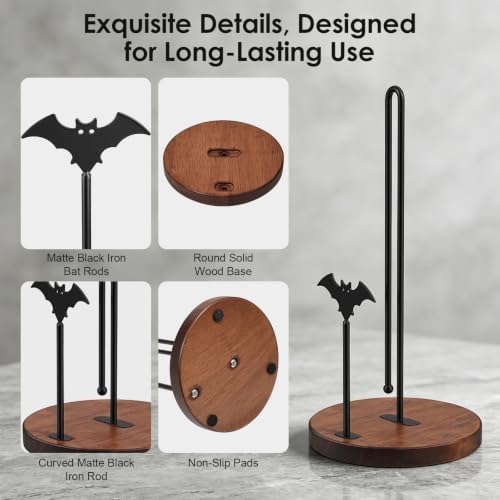 Wooden Countertop Paper Towel Holder, Gothic Bat Decor