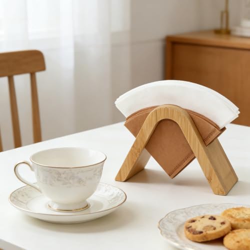 Bamboo Coffee Filter Holder - Storage Rack & Stand for 4 Filter Papers