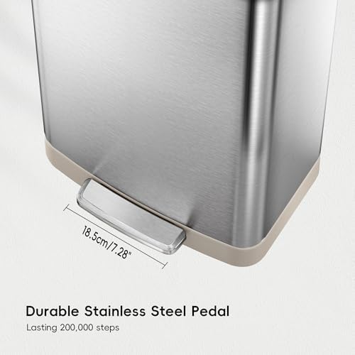 EKO Hudson Matte Stainless 75 Liter/20 Gallon Step Trash Can with Rear