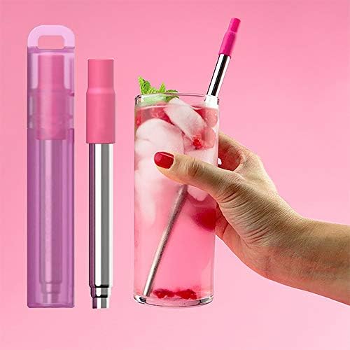 Metal Reusable Collapsible Straws with Silicone Tip, Telescopic