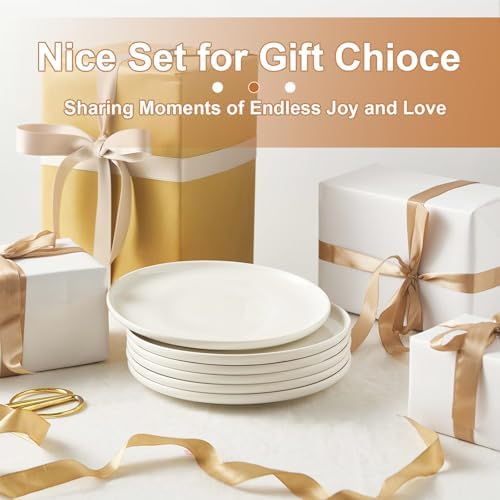 Jassceram 8.5 Inch Small Dinner Plates Set of 6, Round, White