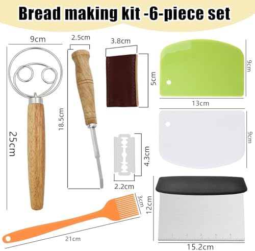 Sourdough Bread Baking Tool Set -Danish Dough Whisk Set of 6 Pieces