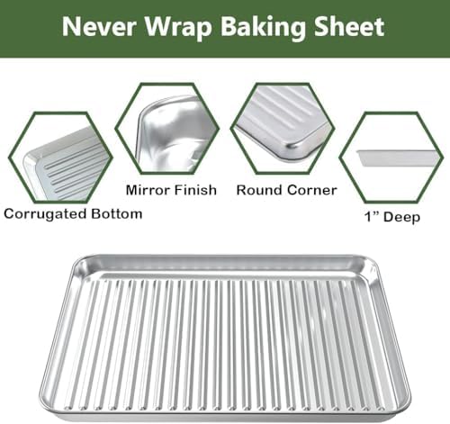 Half Baking Sheet Pan Cooling Rack Set, Stainless Steel 2 Pans + 2