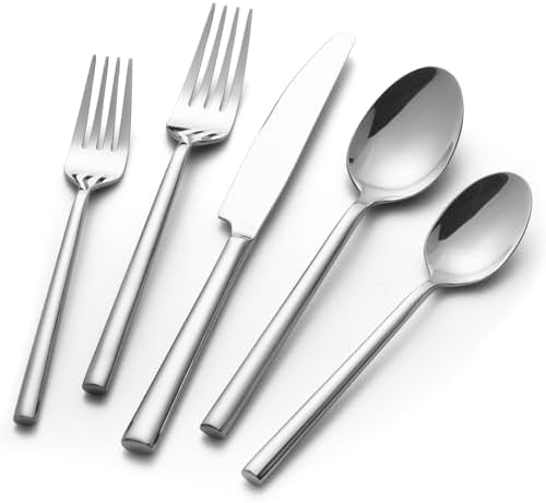 Alata Potter 40-Piece Forged Silverware Set Stainless Steel Flatware Set Cutlery Set, Service for 8, Mirror Finish, Dishwasher Safe