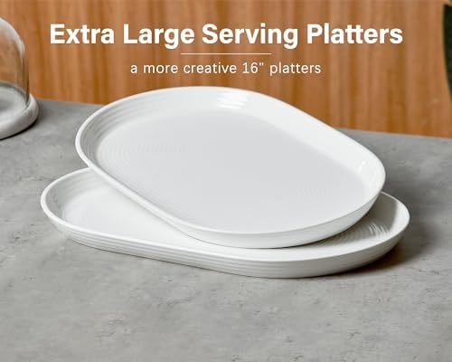 ONEMORE 16 Inch Ceramic Serving Plates for Entertaining, Set of 2