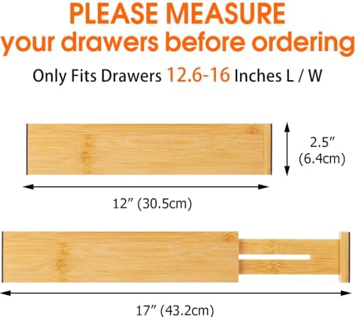 Bamboo Drawer Dividers, Adjustable Drawer Organizers, Fits 12.6–16"