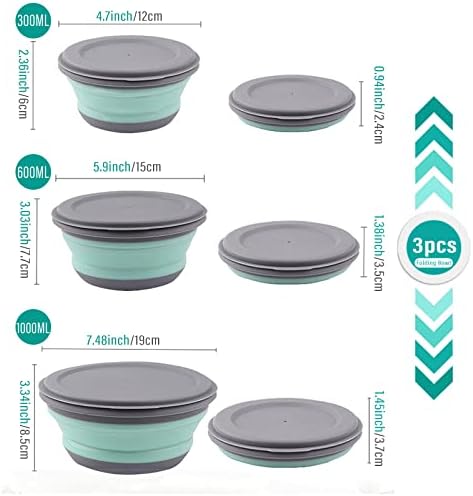 Collapsible Bowls, 3pcs Food Grade Silicone Camping Bowl Salad Bowl