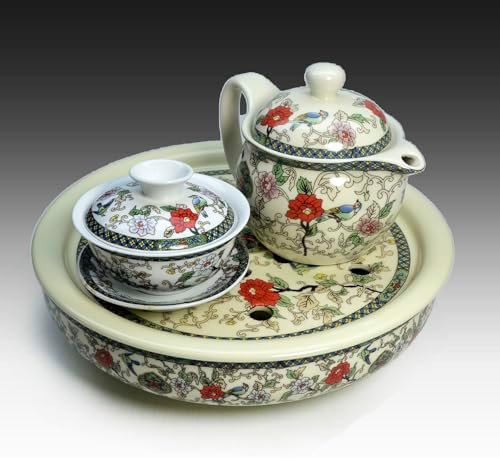 Liang Baobao Porcelain Tea Tray 10 inch, Double-Layer Tray Storage
