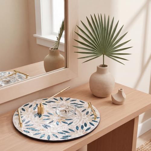 Mother of Pearl Decorative Tray with Metal Handle, Retro