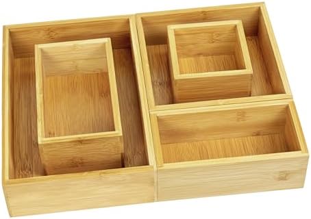 VaeFae Bamboo Silverware Drawer Organizer and Bamboo Organizer Box