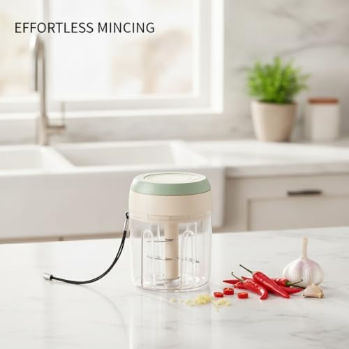 Chop Garlic and Herbs Manually with Pull-String Food Chopper