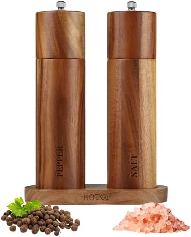 Acacia Wood Salt and Pepper Grinder Set with Base