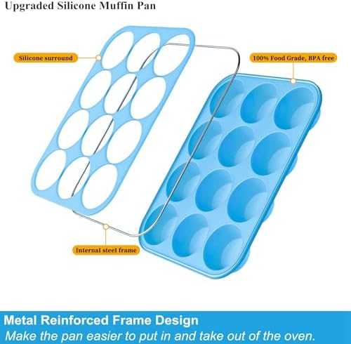 Bangp 12 Cups Silicone Muffin Pan for Baking,2Pack Regular Size