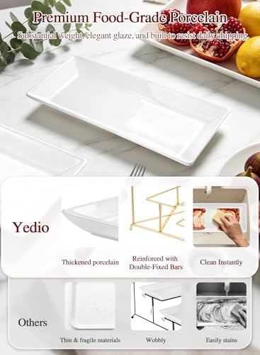 3 Tiered Serving Tray, 14 Inch Porcelain Serving Platters, Gold