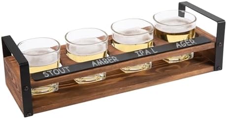Vintage Piece Beer Flight Board Tasting Sampler Set with Chalkboard