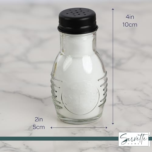 Home Sweet Home Salt and Pepper Shakers, 3 oz Glass Jars, Black Metal