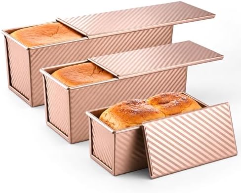 3Pcs Pullman Loaf Pan with Lid, Non-Stick, 2.2LB 1LB 0.5LB