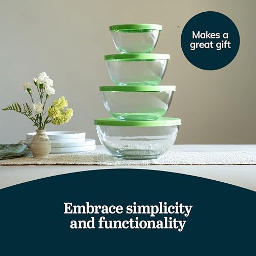 Libbey Baker's Basics 4 Piece Glass Mixing Bowl Set with Plastic Lids