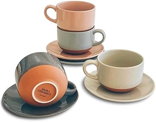 MORA Ceramics 8oz Cappuccino Mug Set of 4 - Ceramic Coffee Cups with