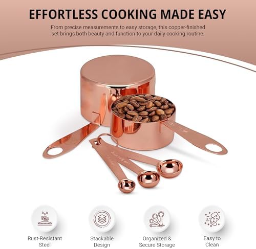 Copper Measuring Cups and Spoons Set - 9-Piece Food-Grade Stainless