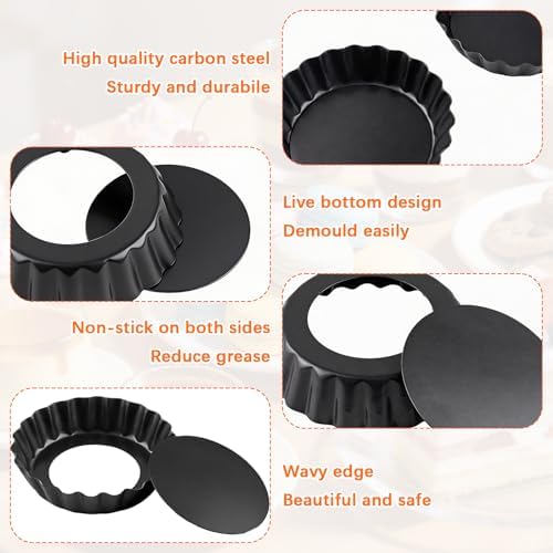 16 Pcs Mini Tart Pans Egg Tart Molds with Removable Bottom Round