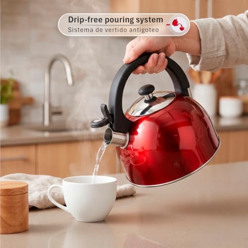 Magefesa Sabal Stainless Steel Whistling Tea Kettle, 2.1 Qt