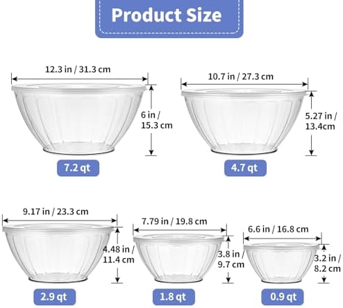 MOLIGOU 5 Pack Extra Large Mixing Bowls with Lids Set, Plastic Nesting
