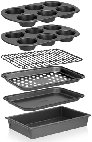 NutriChef 6-Piece Toaster Oven Bakeware Set, Compact Non-Stick