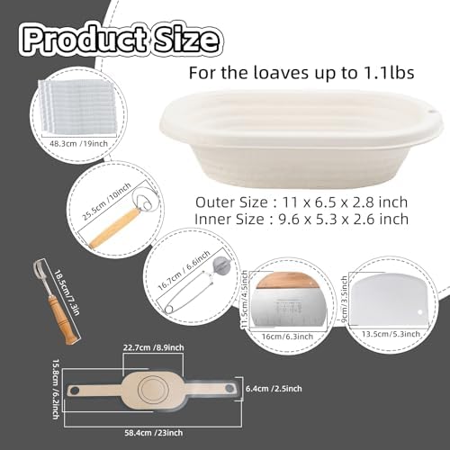 11" Oval Banneton Bread Proofing Basket Set – Sourdough Baking