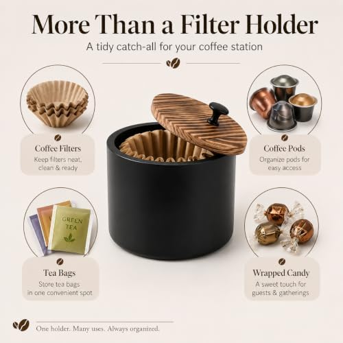 Sokfone Wooden Coffee Filter Holder for Counter, Coffee Filter Storage