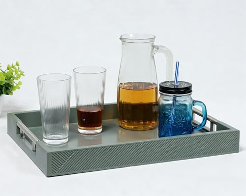Serving Tray with Polished Metal Handles, 16.5''x12'' Rectangle Coffee