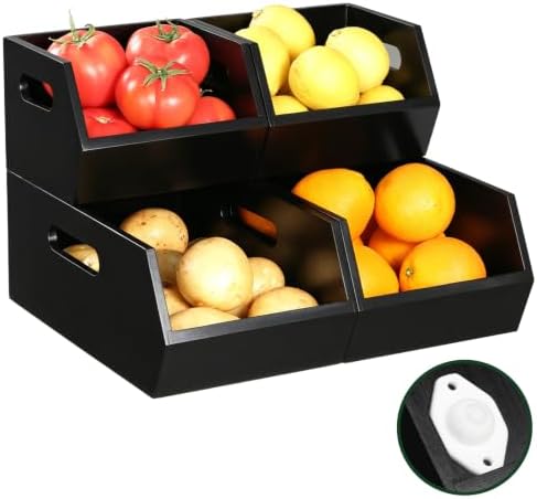 Bamboo Potato and Onion Bins Pantry Storage Organizer with sliders