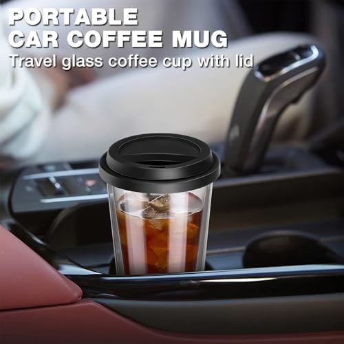 Qipecedm® 2 Packs Double Walled Glass Coffee Mugs with Silicone Lids