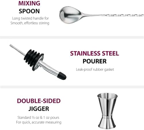 FineDine Stainless Steel Bar Set Cocktail Shaker Set Bartender Kit