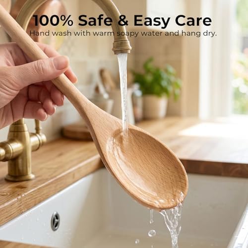 HANSGO Wooden Spoons for Cooking, 12 Inch Long Handle Mixing Spoons