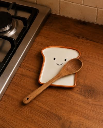 Cute Ceramic Spoon Rest for Stove Top, Toast Spoon Rest for Kitchen