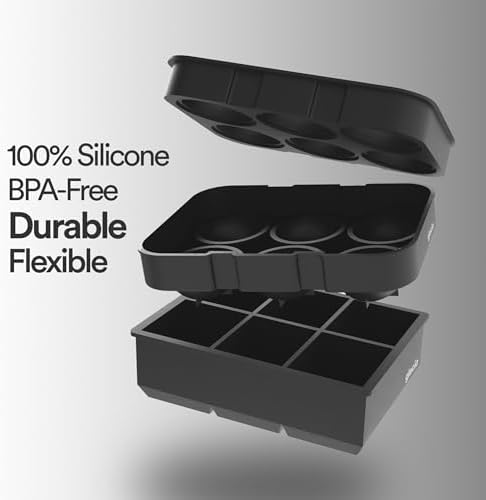 Silicone Ice Cube Trays, 2 Inch Square Ice Molds & Sphere Combo, BPA