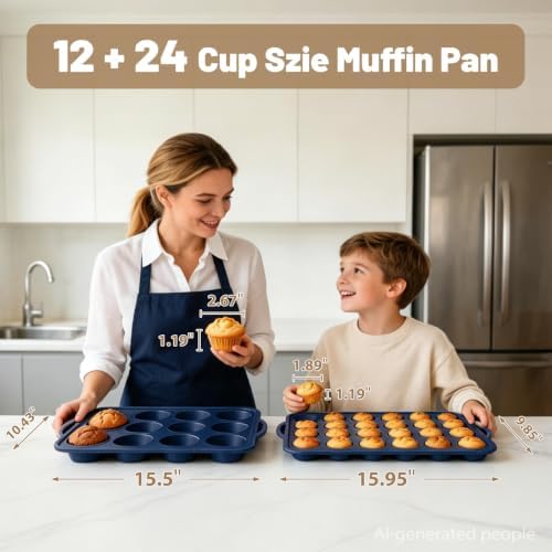 2 Pack Silicone Muffin Pan 12 & 24 with Frame Non Stick Cupcake Baking