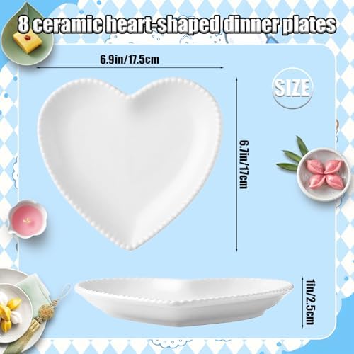 Ceramic Plates, 8 Pack Ceramic Dinner Plates Heart Dishes, Dessert