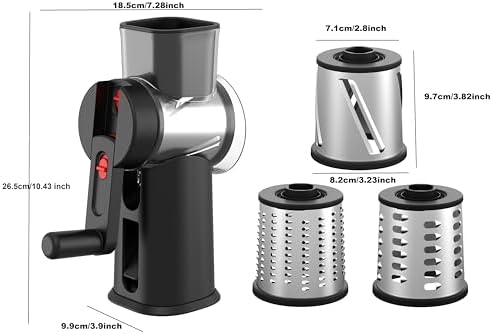 Rotary Cheese Grater Hand Crank with Foldable Handle, Three Blades