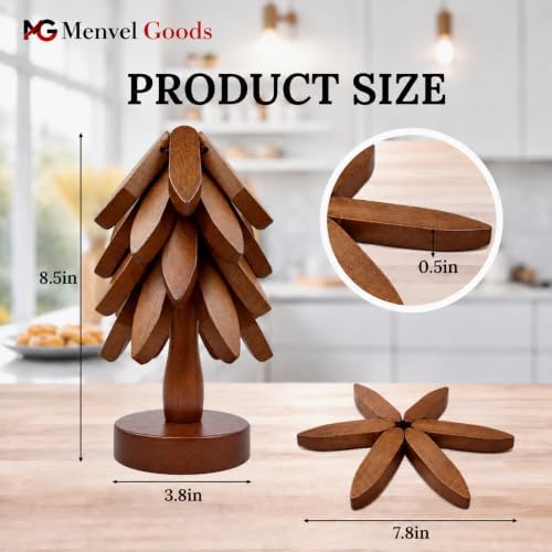 Foldable Black Walnut Wooden Trivet Set for Hot Dishes - 4 Trivets + 1