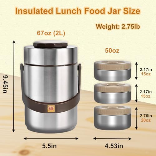 67oz Vacuum Insulated Food Container Set with 3 Stackable Compartments