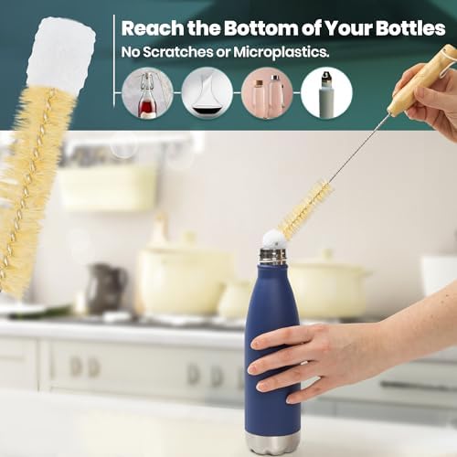 Bamboo Bottle Brush Set, Plastic Free Bottle & Straw Cleaning Kit