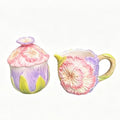 Floral Ceramic Sugar & Creamer Set - 3D Hand-Painted Cherry Blossom